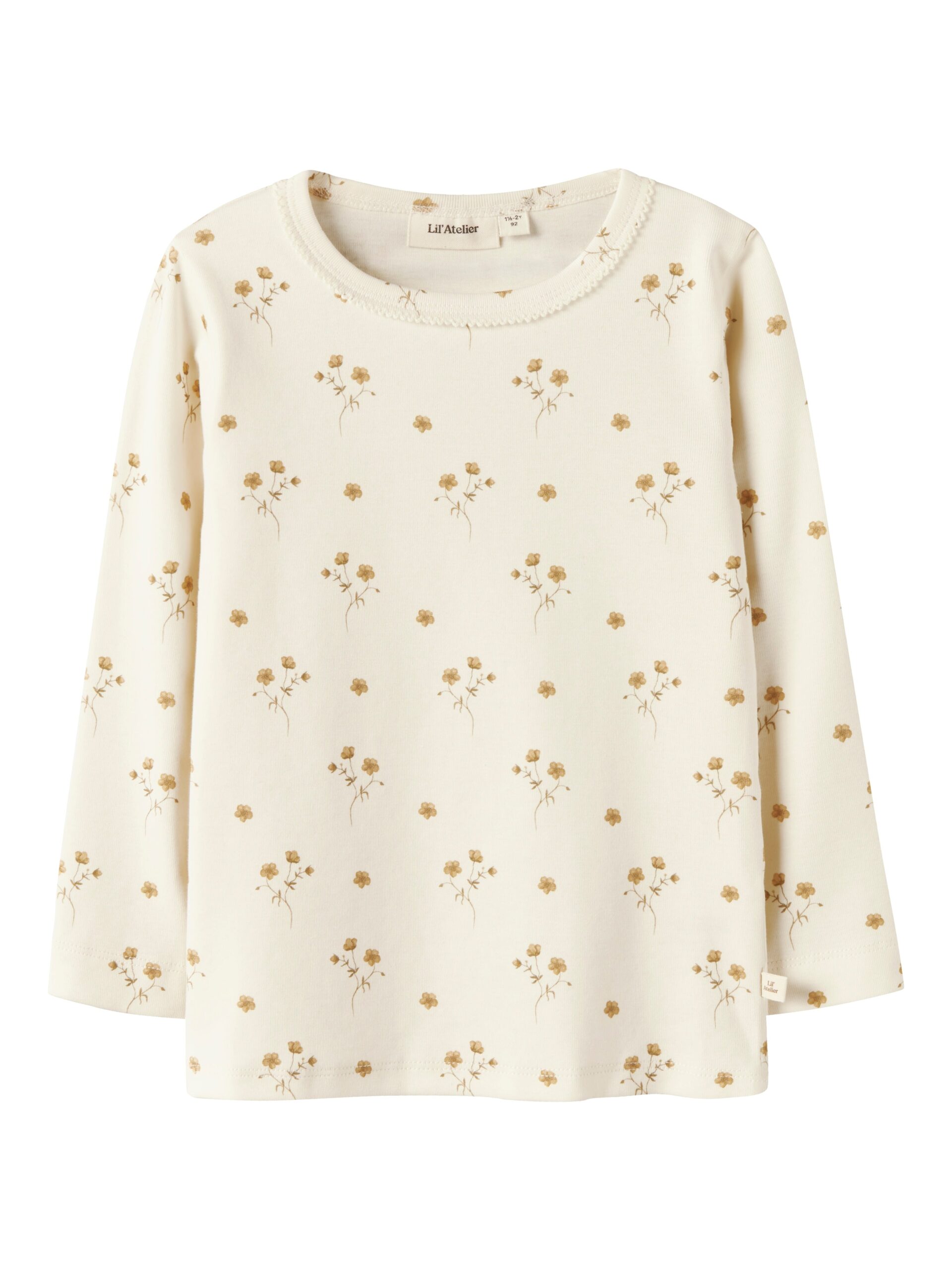 Lil Atelier Layo Sig Ls Slim Top Coconut Milk Flower Yellow 92 Cm
