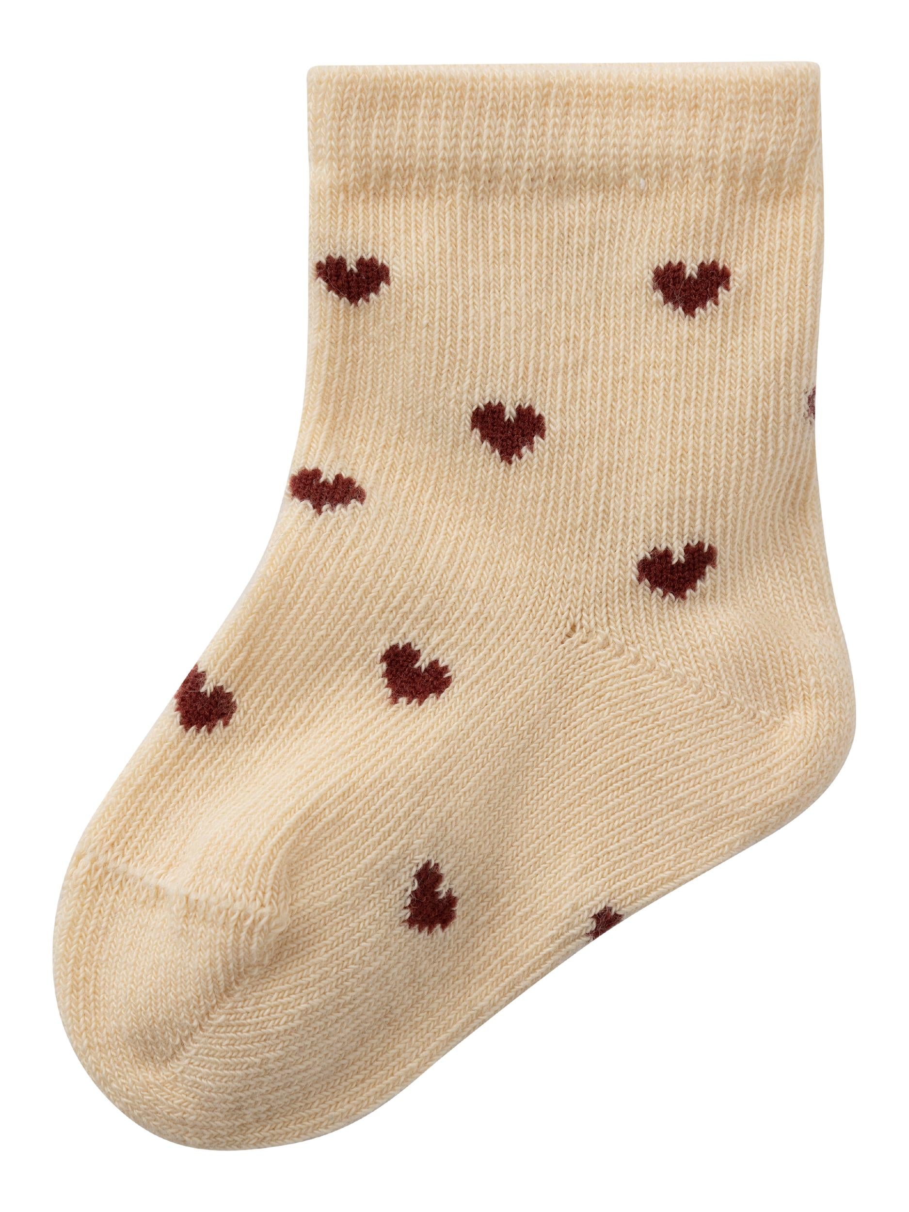 Lil Atelier Rossa Sock Med Hjerter Wood Ash 50 56