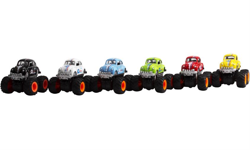 Magni Vw Bobble Herbie Monster Truck Med Pull Back Sort  Rød  Grøn   Gul Sort