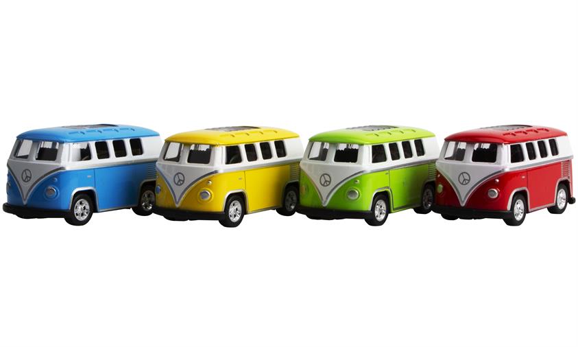 Magni Vw Classic Bus California Med Pull Back Blå  Gul  Grøn   Rød Blå