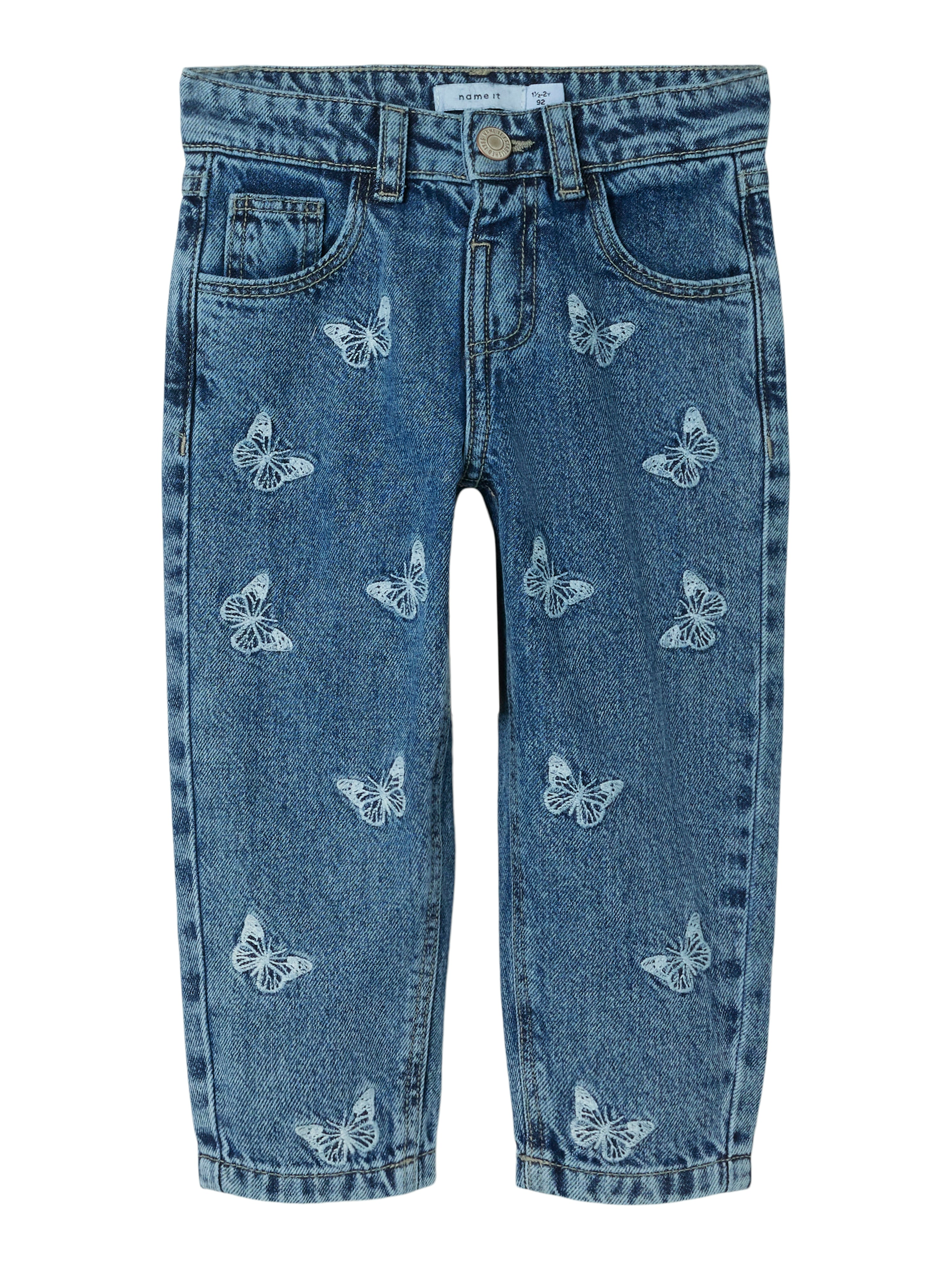 Name It Bella Mom Jeans Medium Blue Denim Butterfly 86 Cm