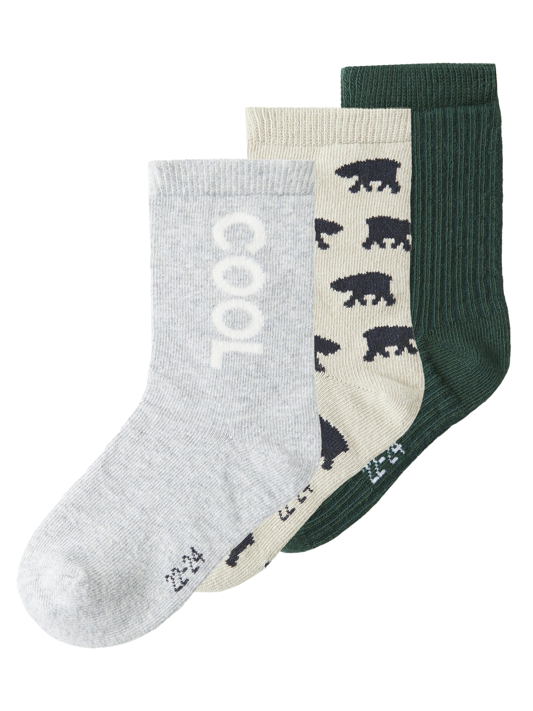 Name It Kosy   Pack Strømper Pure Cashmere Grey Melange Pine Grove 19 21 Cm