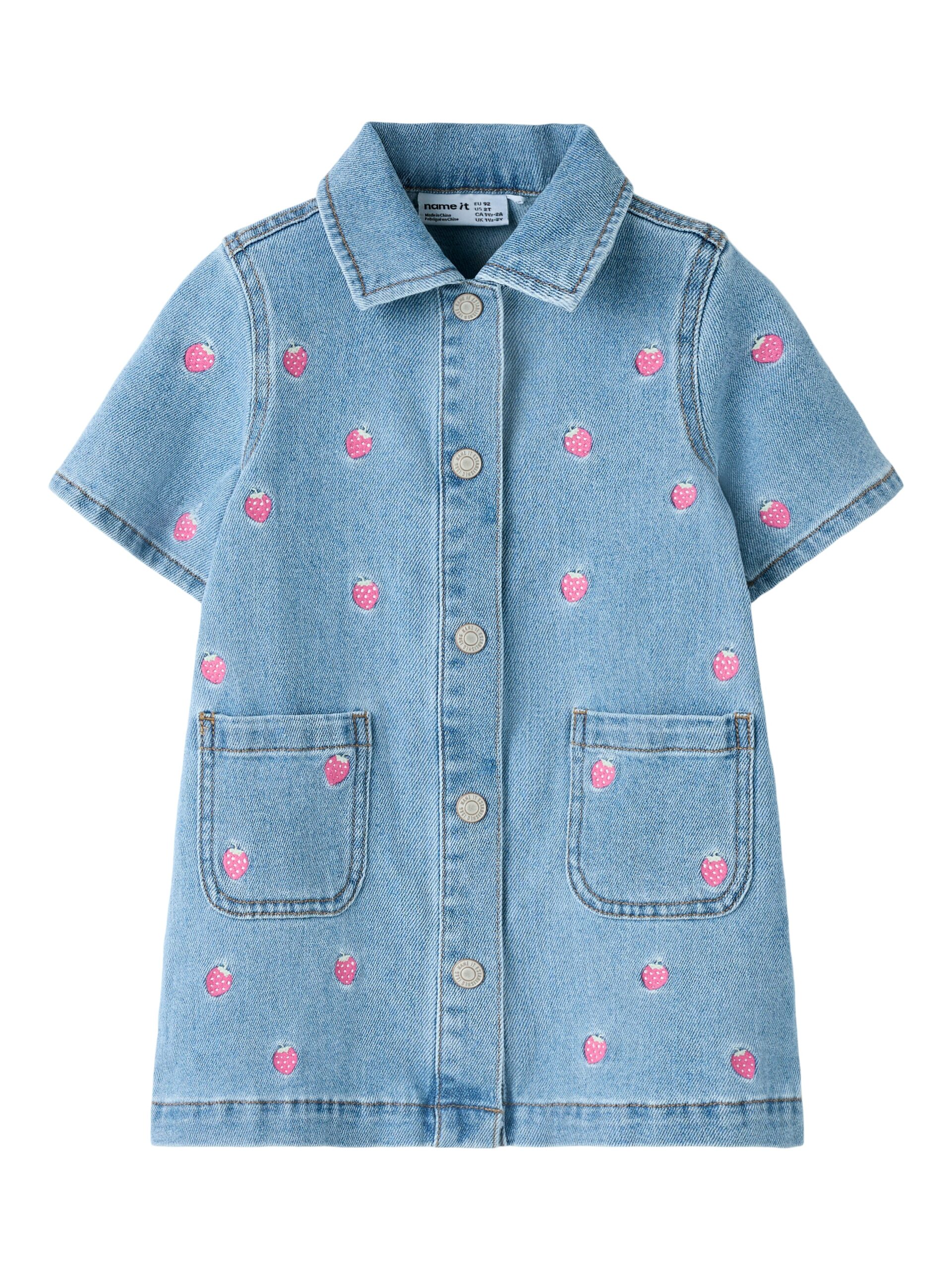 Name It Laila Ss Emb Dress Light Blue Denim Strawberry 92 Cm