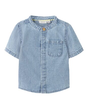 Name It Leo Stripe Denim Ss Shirt Light Blue Denim 62 Cm