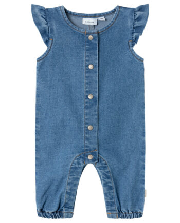 Name It Lola Frill Denim Overall Medium Blue Denim 50 Cm