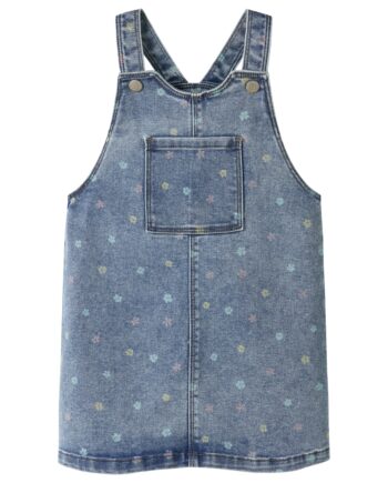 Name It Rosa Short Denim Bibskirt Noos Medium Blue Denim Flower 92 Cm