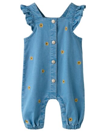 Name It Sage Denim Overall Medium Blue Denim Sunflower Emb 50 Cm