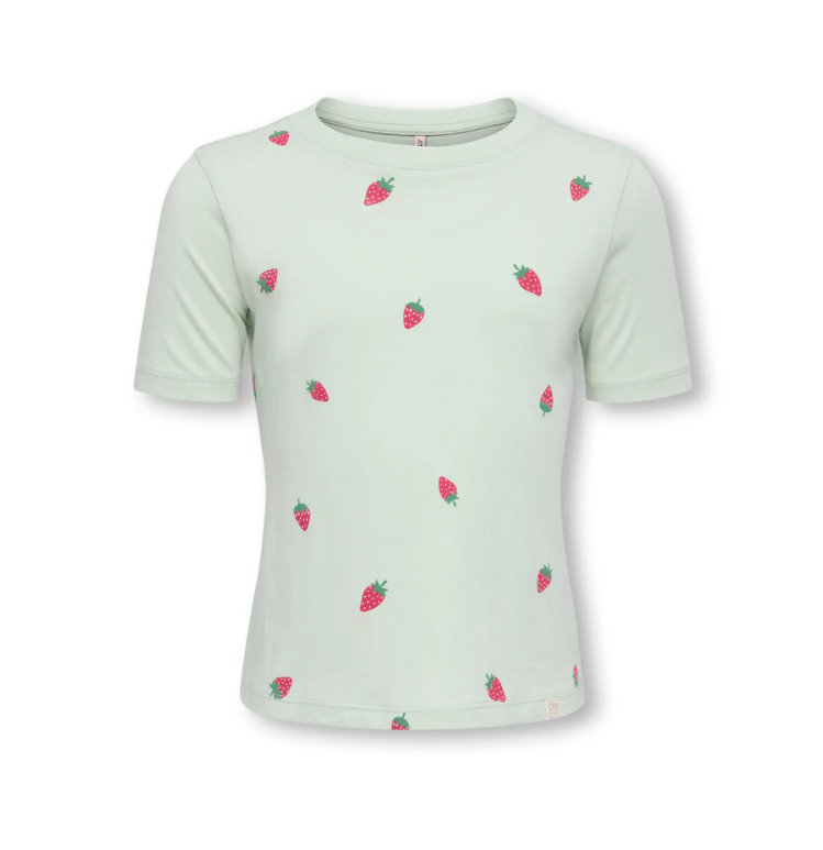 Only Mini Beate Ss Tee Green Lily Strawberry 92 Cm