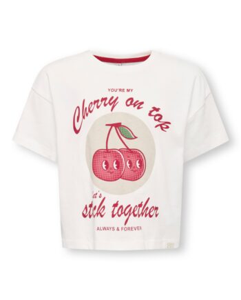 Only Mini Charlotte Life Ss Loose Top Cloud Dancer Happy 92 Cm