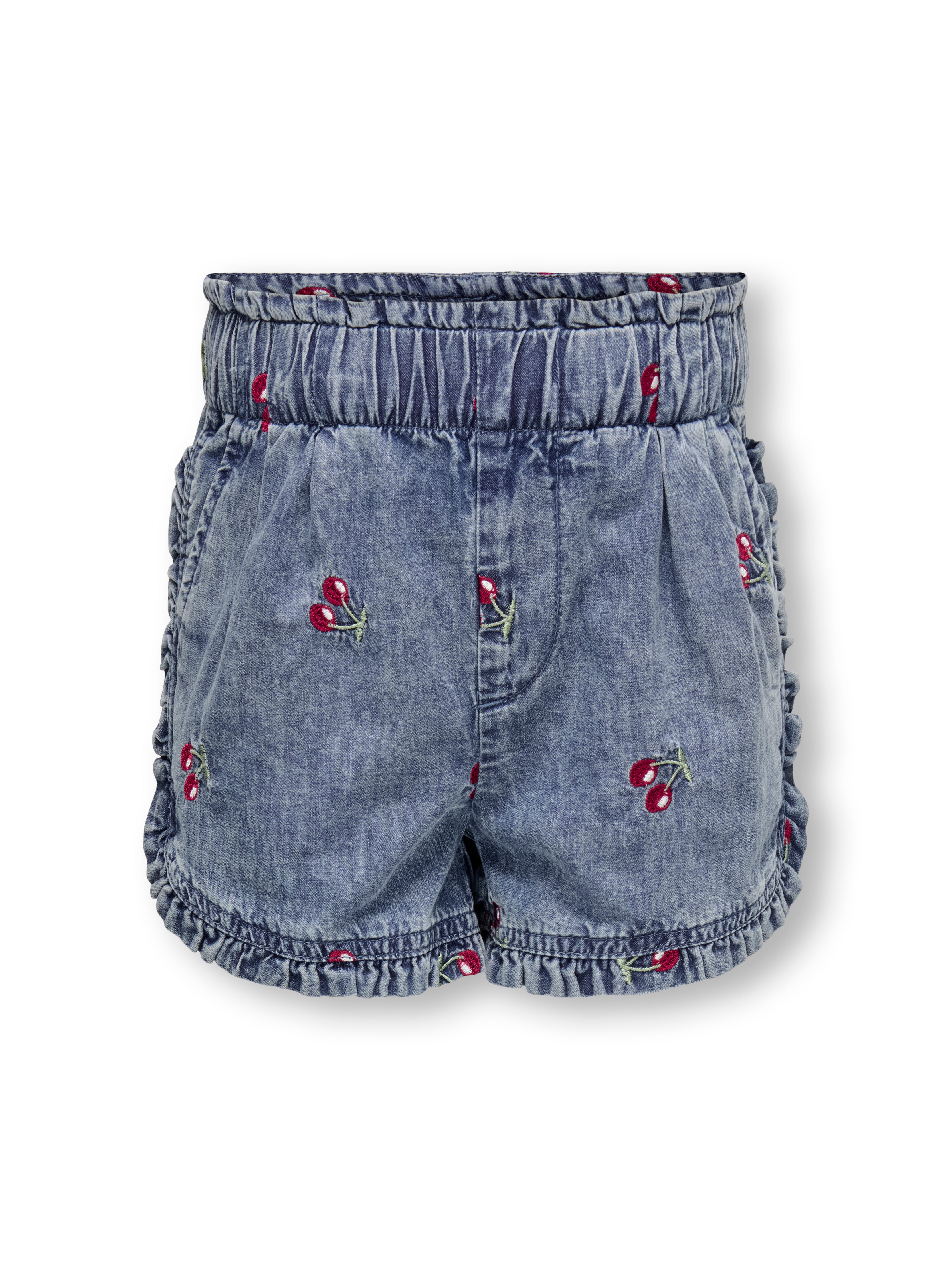 Only Mini Dandy Cherry Frill Denim Shorts Medium Blue Denim 92 Cm
