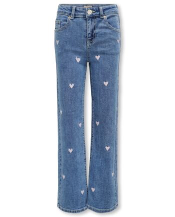 Only Mini Juicy Wide Leg Heart Jeans Light Medium Blue Denim 92 Cm