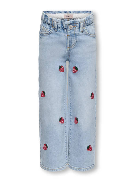 Only Mini Luna Berry Paperbag Wide Jeans Light Blue Denim 92 Cm