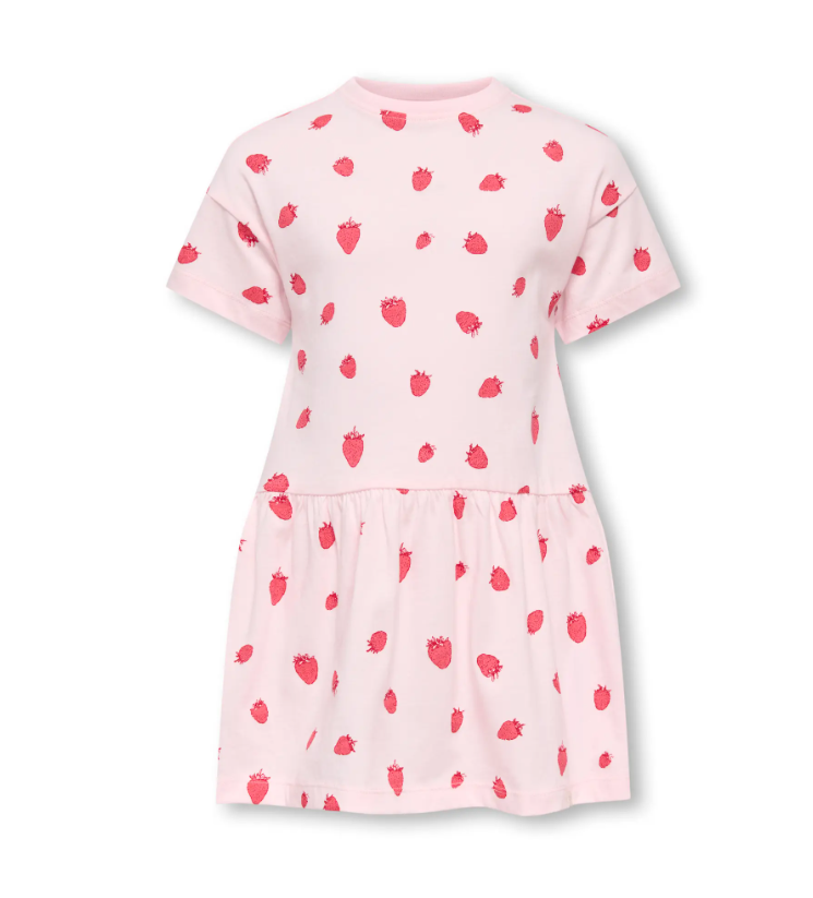 Only Mini Maiken Life Ss Dress Barely Pink Strawberry 92 Cm