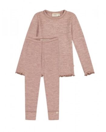 Pigesæt   100  Merino Uld  Oeko-texâ    Langærmet  -shirt   Leggings  1x1 Rib 86 92 Soft Rose