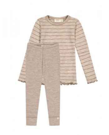 Pigesæt   100  Merino Uld  Oeko-texâ    Langærmet  -shirt   Leggings  1x1 Rib