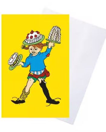 Pippi Langstrømpe Fødselsdagskort Gul