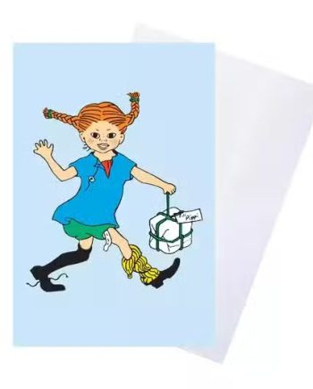 Pippi Langstrømpe Fødselsdagskort Lyseblå