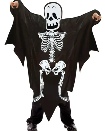 Skeleton Ghost Kostume Sort  -10 år