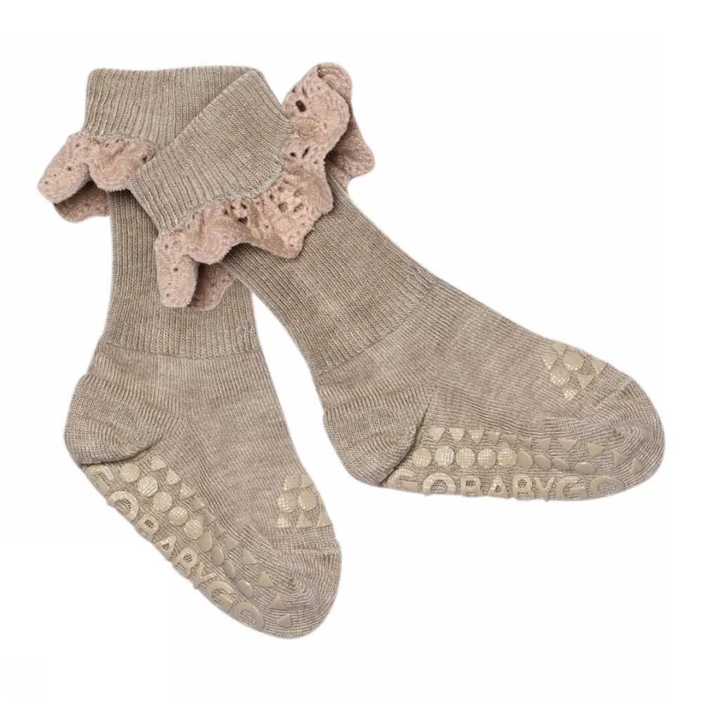 Skridsikre Bambusstrømper Blonde Light Brown Melange 20 22
