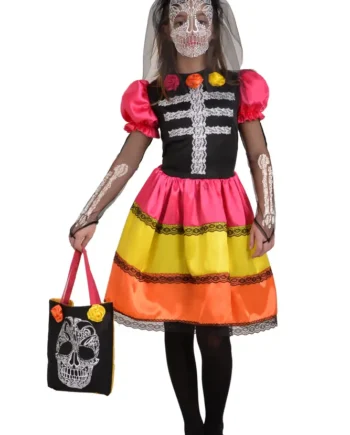 Skull Flower Girl Kostume Multi  -10 år
