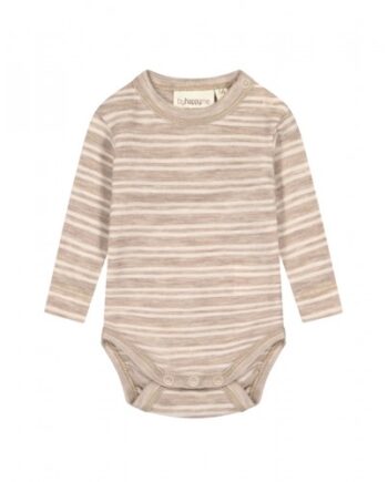 Stribet Body   1x1 Rib Med Knapper   100  Merino Uld  Oeko-texâ  56 Beige Nature Melange