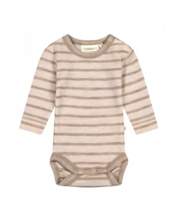 Stribet Body   1x1 Rib Med Knapper   100  Merino Uld  Oeko-texâ  56 Nature Beige Melange