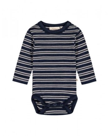 Stribet Body   1x1 Rib Med Knapper   100  Merino Uld  Oeko-texâ  56 Navy Nature Melange