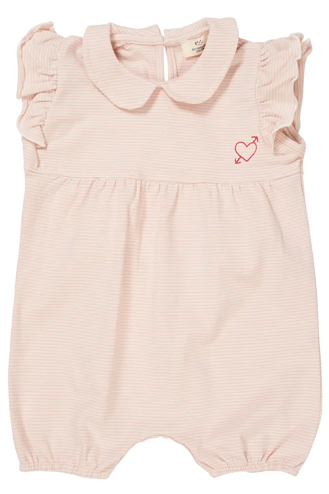 Stribet Romper Hjerte Broderi Dusty Rose 62