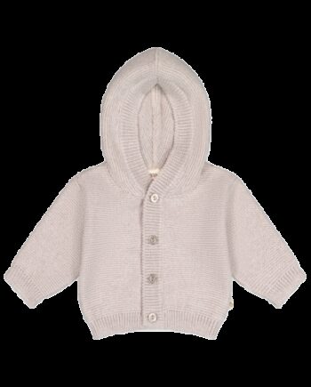 Strik Cardigan Med Hætte   100  Merino Uld 62 68 Beige Melange