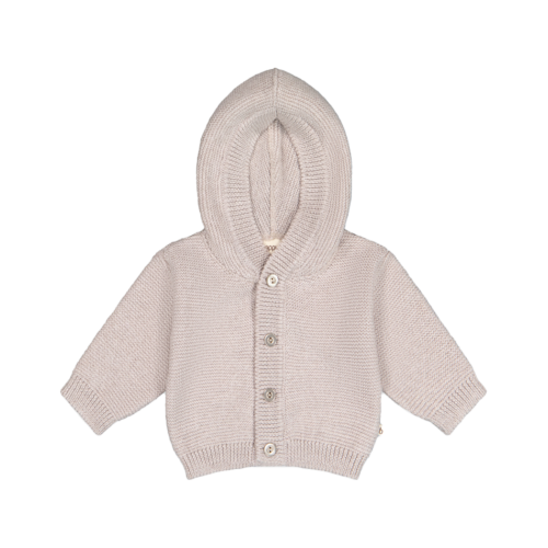 Strik Cardigan Med Hætte 100 Merino Uld 62 68 Beige Melange
