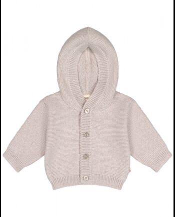 Strik Cardigan Med Hætte   100  Merino Uld 62 68 Beige Melange