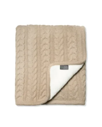 Striktæppe Med Fleece  Sand Beige