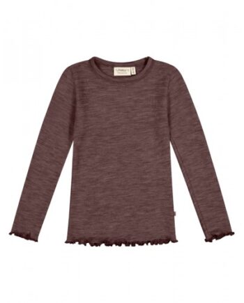 -shirt   1x1 Rib Med Lange ærmer   100  Merino Uld  Oeko-texâ  Plum Melange 110 116