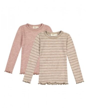-shirt   1x1 Rib Med Lange ærmer   100  Merino Uld  Oeko-texâ   -pak 86 92 Soft Rose Stribe Melange