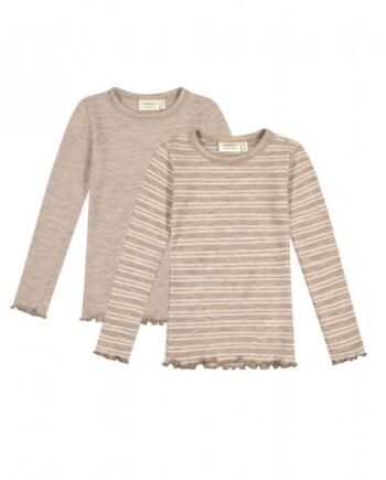 -shirt   1x1 Rib Med Lange ærmer   100  Merino Uld  Oeko-texâ   -pak 86 92 Stribe: Beige Nature Melange