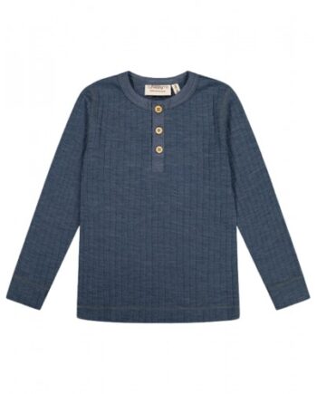 -shirt Med Lange ærmer   100  Merino Uld  Oeko-texâ  86 92 Blue Melange