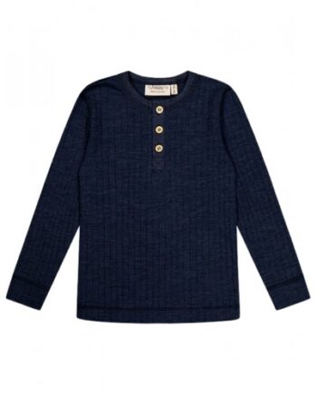 -shirt Med Lange ærmer   100  Merino Uld  Oeko-texâ  86 92 Navy Melange