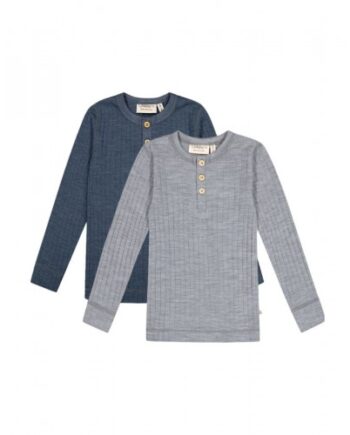 -shirt Med Lange ærmer   100  Merino Uld  Oeko-texâ   -pak 110 116 Blue Grey Melange