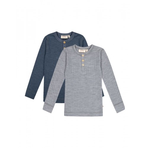 -shirt Med Lange ærmer 100 Merino Uld Oeko-texâ -pak 110 116 Blue Grey Melange