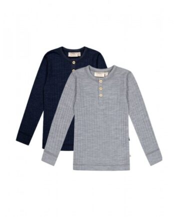 -shirt Med Lange ærmer   100  Merino Uld  Oeko-texâ   -pak 98 104 Navy-grey