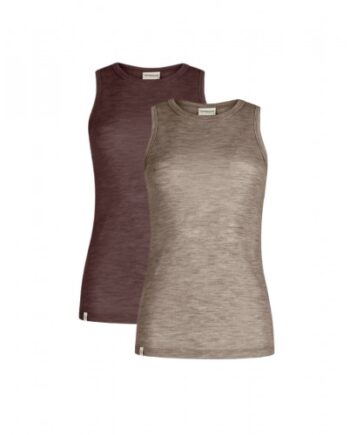 Tank Top Til Dame   100  Merino Uld  1x1 Rib   -pak   Beige Plum Melange