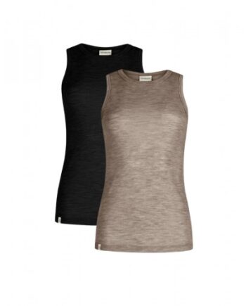 Tank Top Til Dame   100  Merino Uld  1x1 Rib   -pak   Black Beige Melange