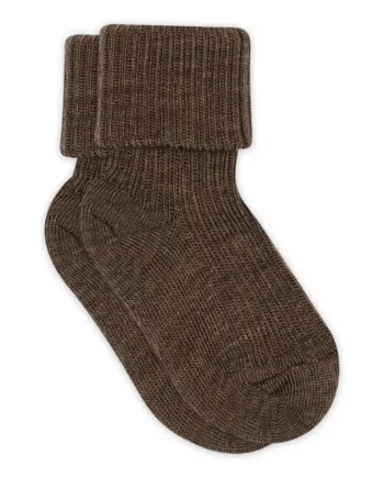 Uld Ankelstrømpe  Rib Brown Melange 17 18