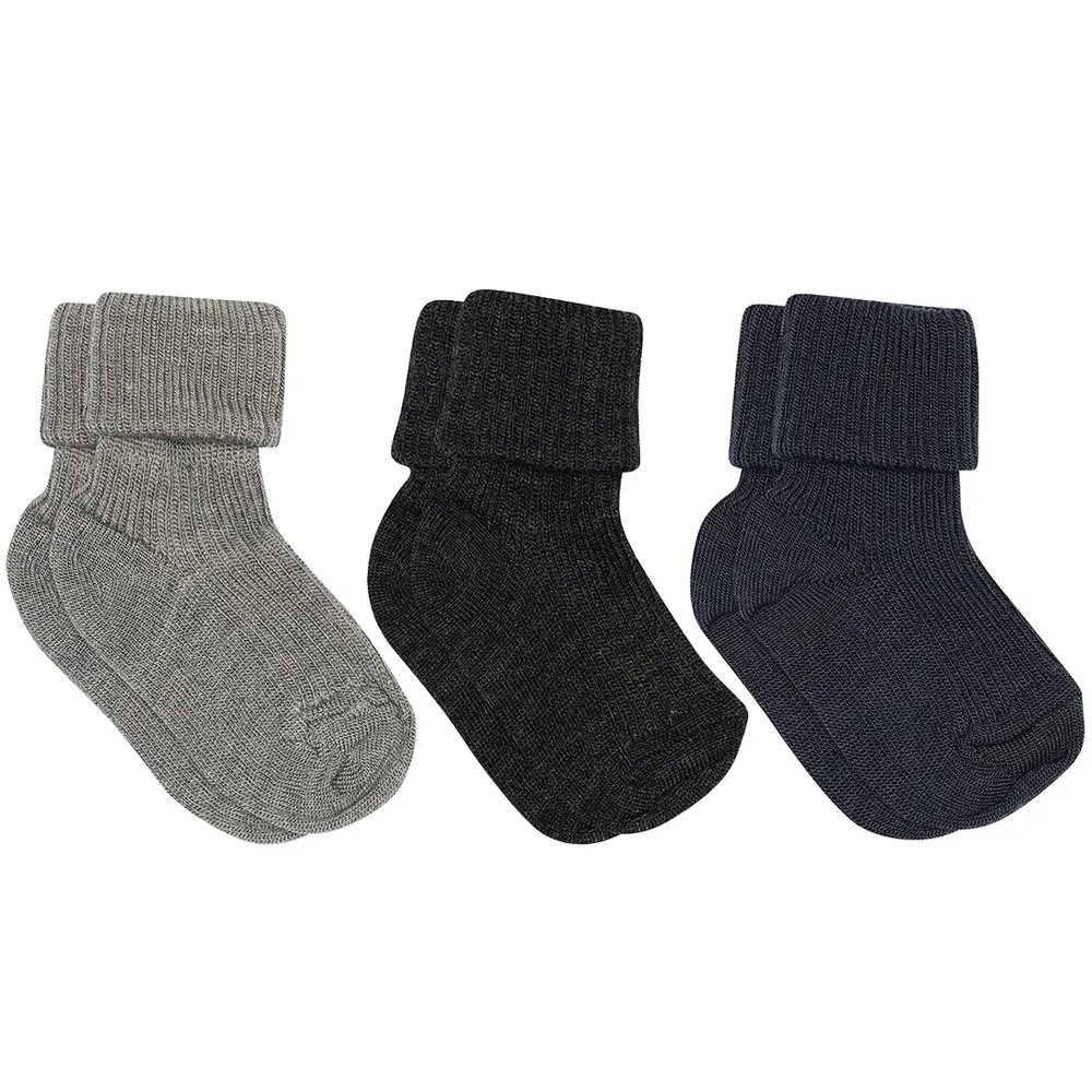 Uld Rib Baby Strømpe   Pak Grey Melange 17 18