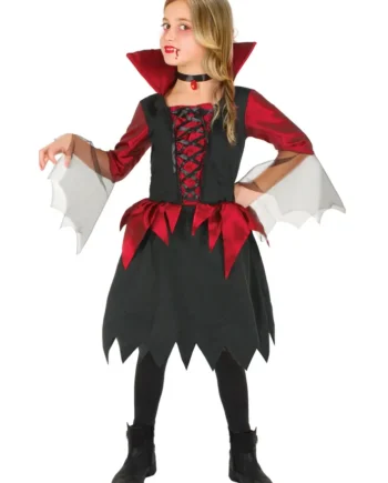 Vampiress Kostume Sort Rød  -10 år