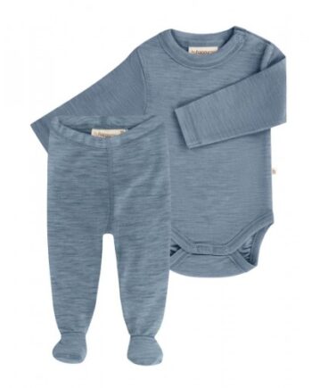 -pak Uldpakke Til Baby  Leggins Med Fod   Body Med Knap   100  Merinould Blue Melange 56