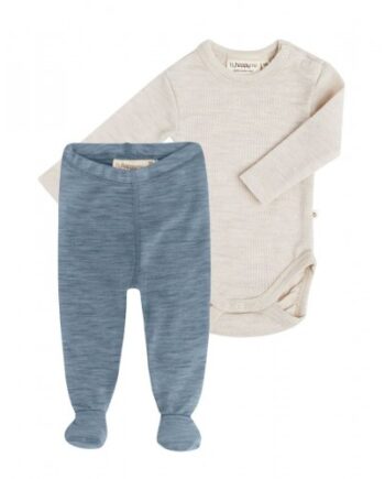 -pak Uldpakke Til Baby  Leggins Med Fod   Body Med Knap   100  Merinould 56 Blue Nature