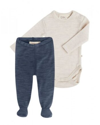 -pak Uldpakke Til Baby  Leggins Med Fod   Body Med Knap   100  Merinould 56 Dark Nature