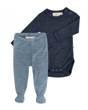 -pak Uldpakke Til Baby  Leggins Med Fod   Body Med Knap   100  Merinould 56 Deep Sea