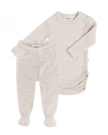 -pak Uldpakke Til Baby  Leggins Med Fod   Body Med Knap   100  Merinould Nature Melange 56